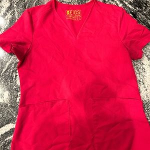 Figs Hop Pink Yellow Label Two Pocket Scrub Top